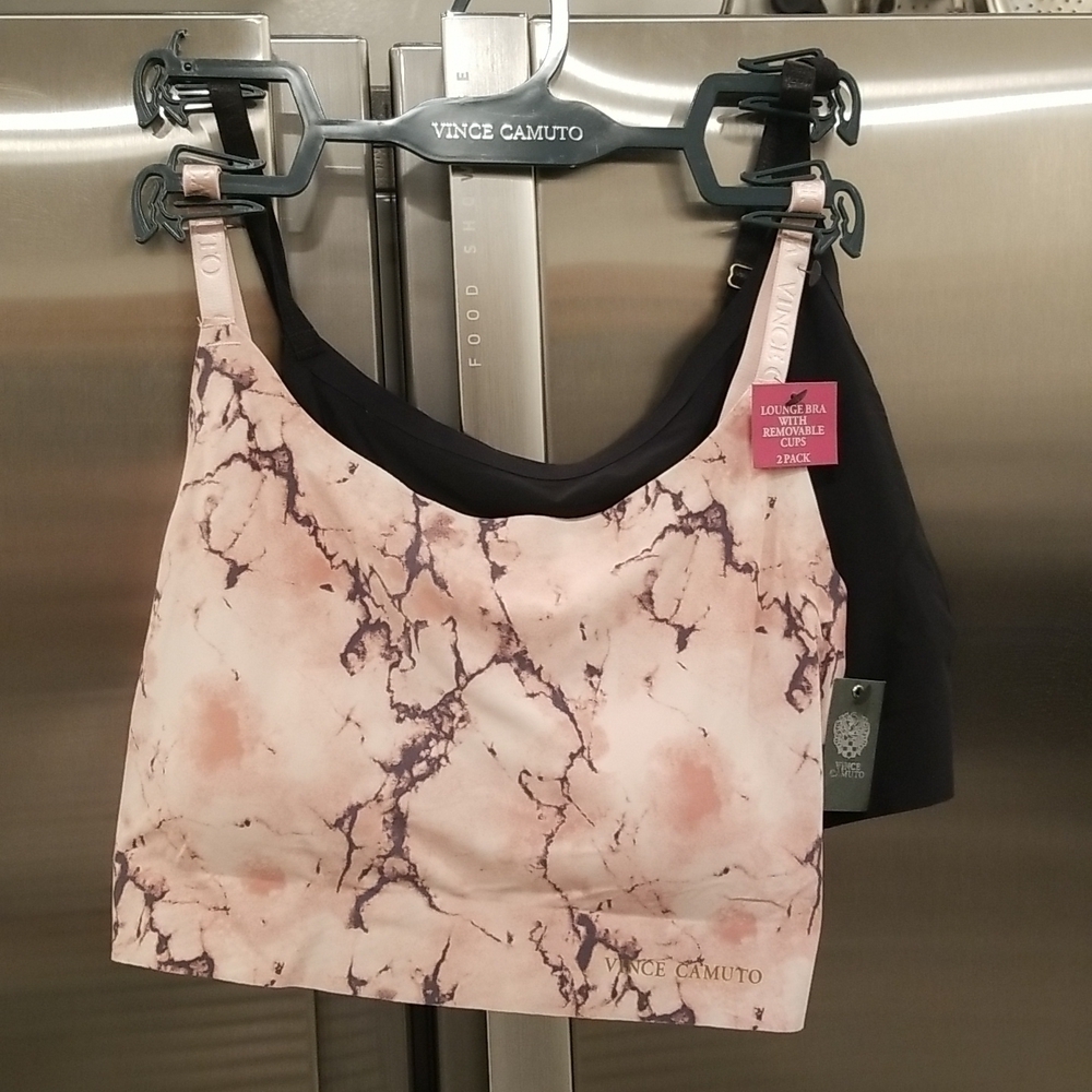 💕VINCE CAMUTO💕 Lounge Bras (2 Pack) Pink Tie-Dye Marble Print & Black S NWT